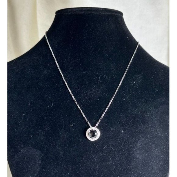 Premier Design Necklace with Black Stone Surrounded by CZs - Silver Tone - 17" - Picture 2 of 5